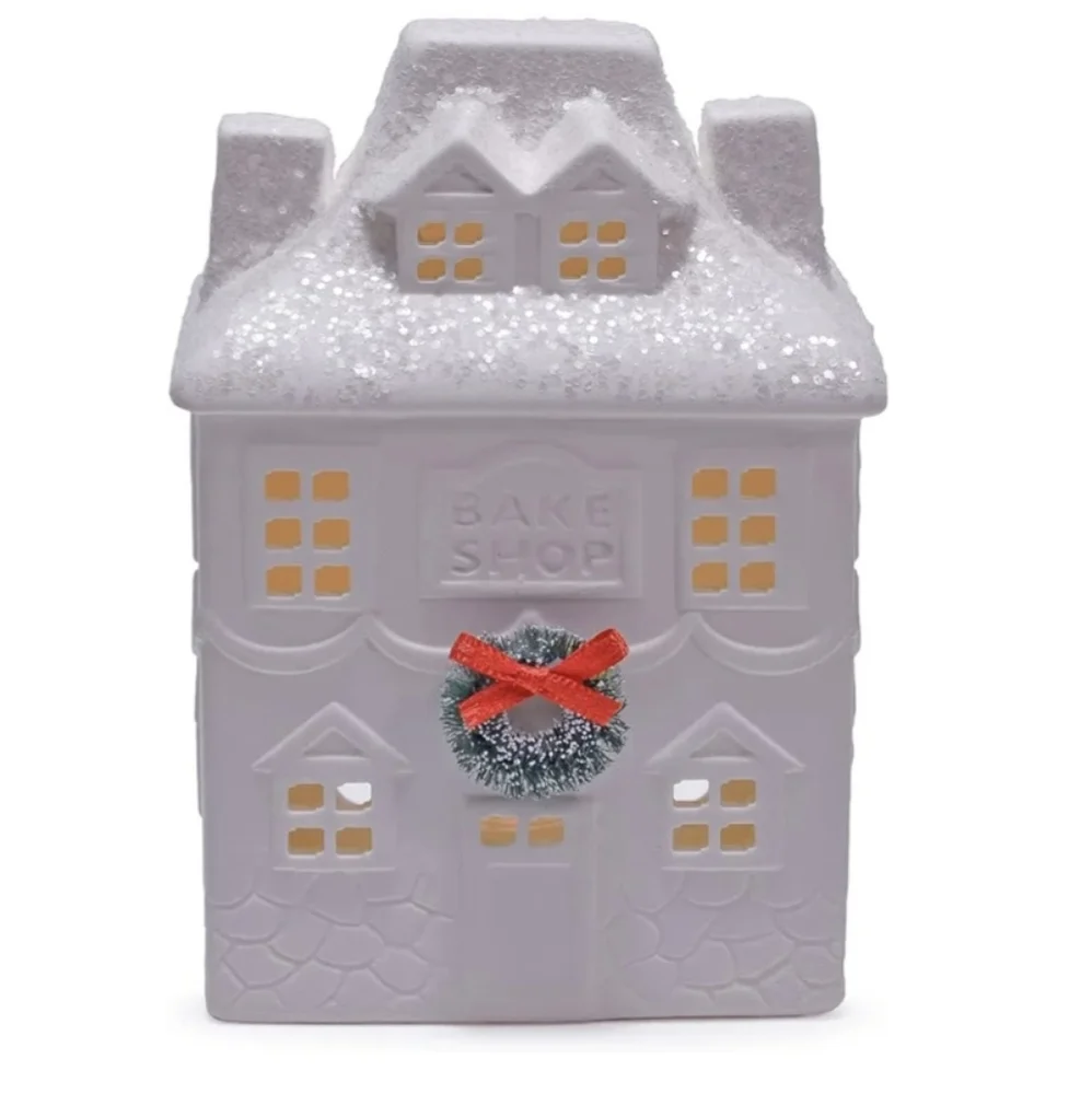 CHRISTMAS VILLAGE LIGHTED WHITE PORCELAIN LED BUILDING SET OF 3 - BNWT SO